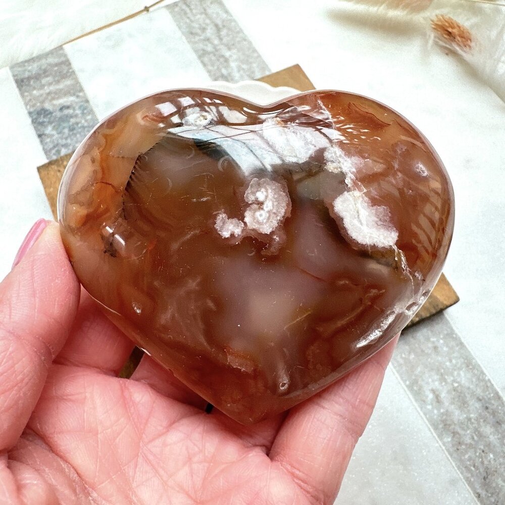 Gorgeous Flower Agate Heart Carving